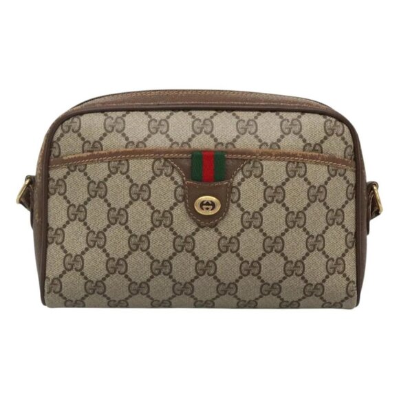 GUCCI GG Supreme Web Sherry Line Bag PVC Beige Gold - Picture 11 of 16